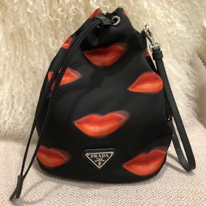 Prada Black and Red Lips Clutch
